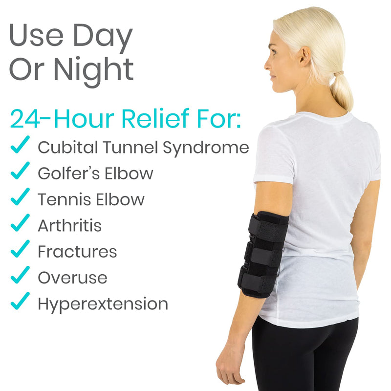 [Australia] - Vive Elbow Brace Stabilizer For Tendonitis, Tennis, Golf- Adjustable Compression Brace For Ulnar Nerve,Cubital Tunnel Syndrome- Soft Night Support Immobilizer Splint For Women & Men- Joint Pain Relief Black 