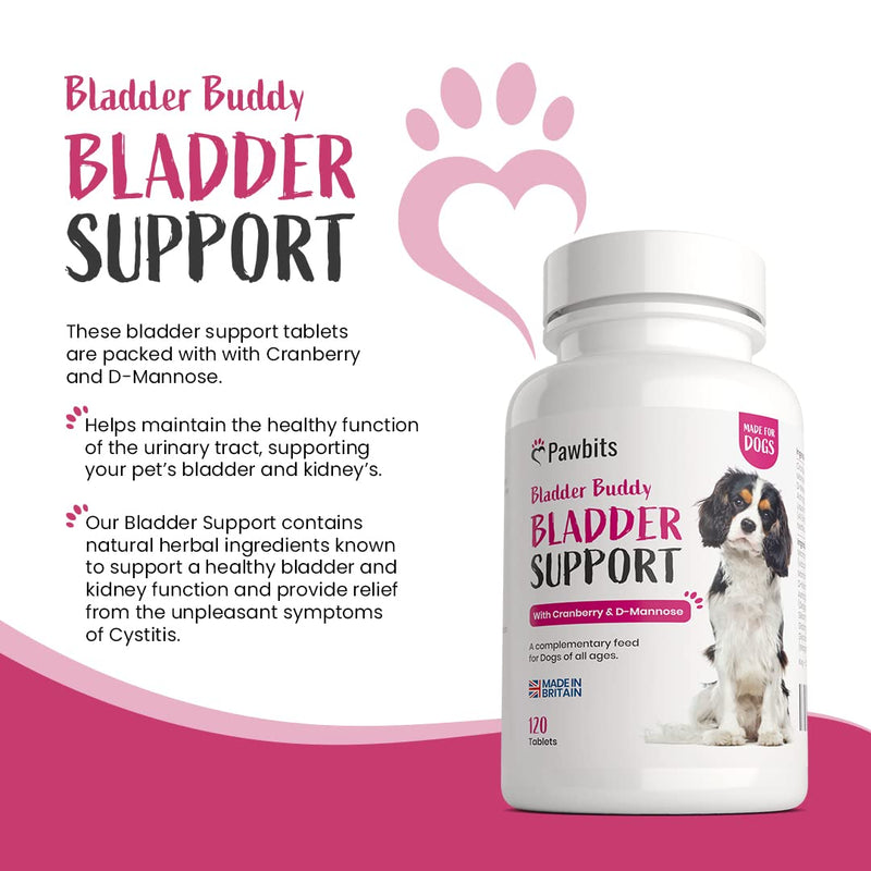 [Australia] - Pawbits 120 Bladder Buddy Support Tablets for Dogs - Dog UTI treatment Food Supplements with Cranberry and D-Mannose to Support Kidney & Urinary Health 