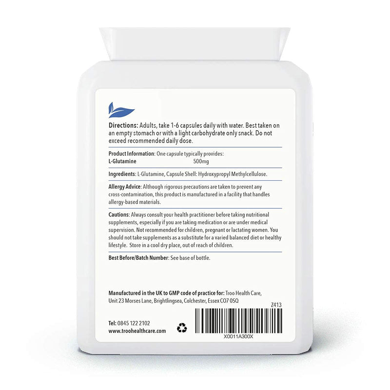 [Australia] - L-Glutamine Supplement (500mg) - 90 High Strength Capsules - Targeted Release Amino Acid Supplement| UK Manufactured to GMP Standards 