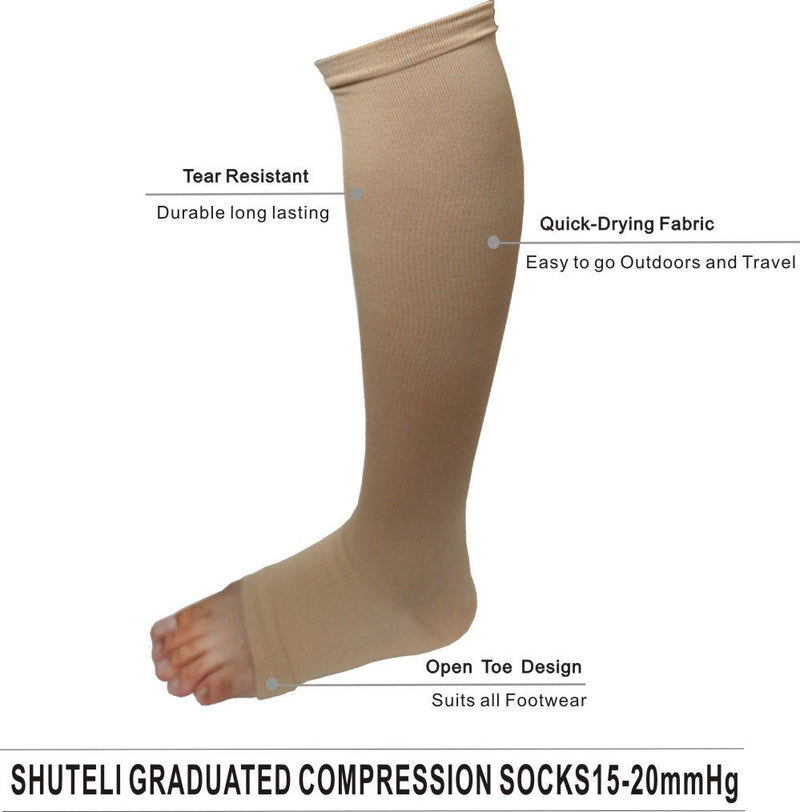 [Australia] - Open toe toeless Compression Socks 3 Pairs 15-20 mmHg Support Pregnancy，Running，Sports,Flight Travel Large/X-Large (3 Pair) Nude 