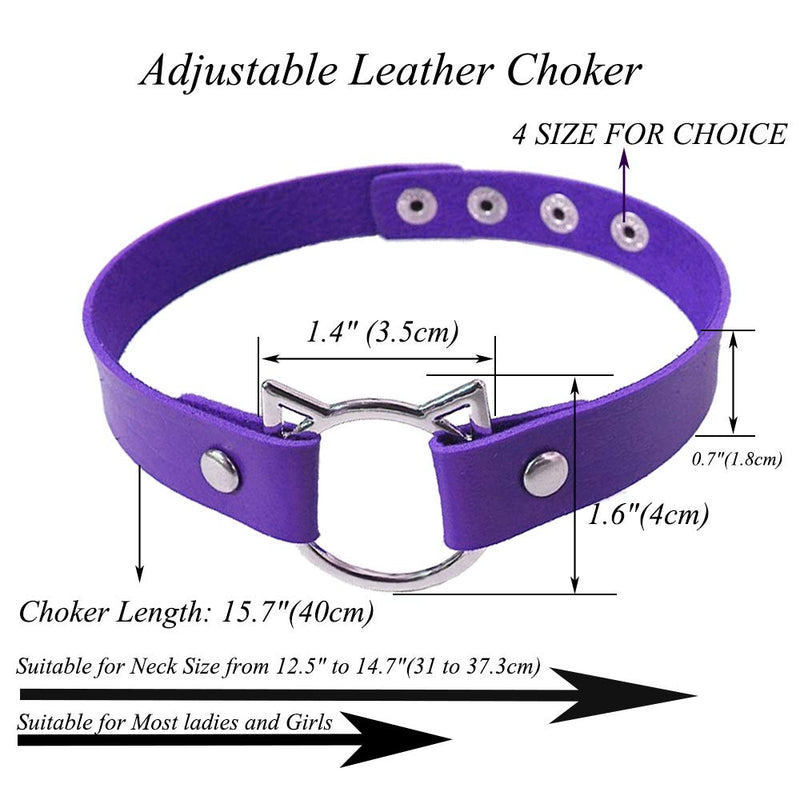 [Australia] - ETHOON Adjustable Leather Choker Collar Soft PU Cat Punk Choker Necklace for Women Girls Purple 