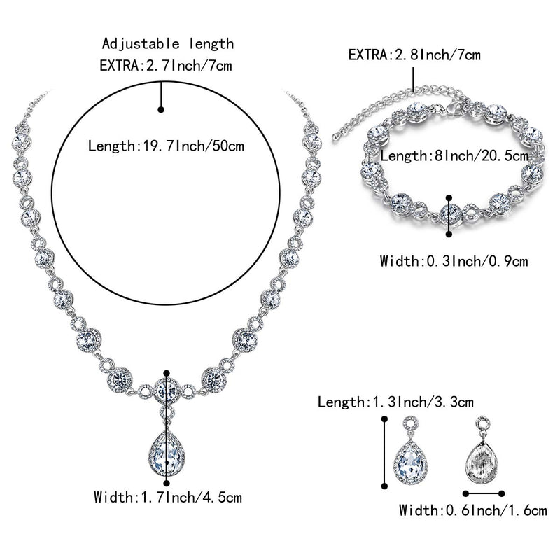 [Australia] - BriLove Women's Wedding Bridal Crystal Infinity Figure 8 Teardrop Y-Necklace Bracelet Earrings Set Clear Silver-Tone 