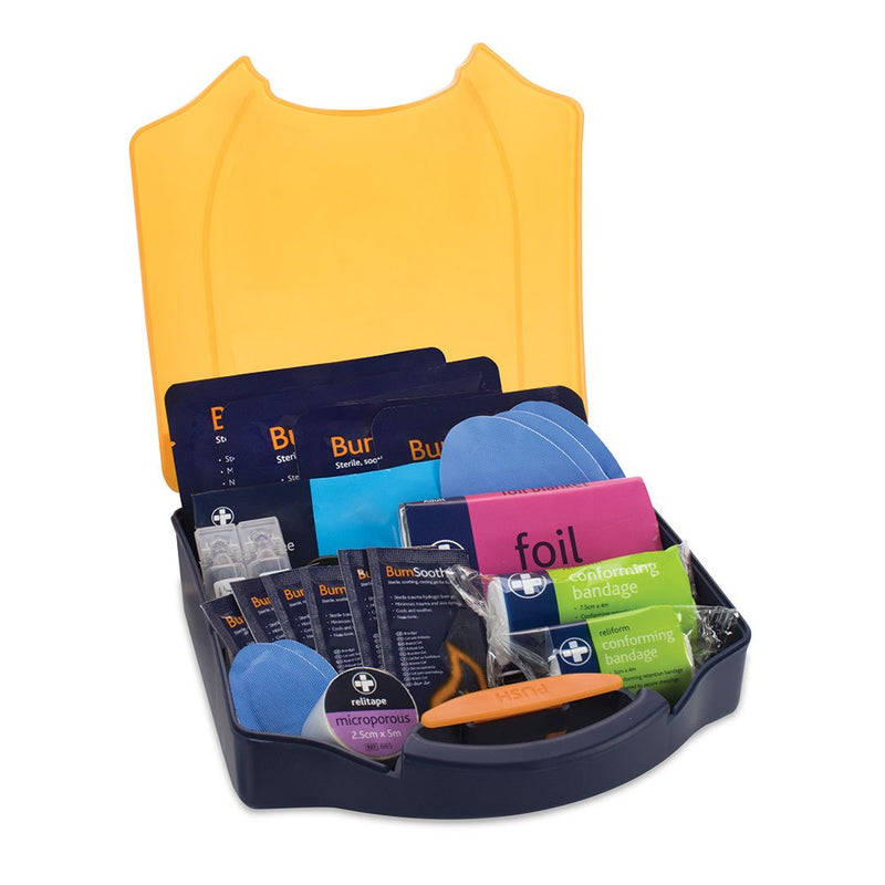 [Australia] - Reliance Medical Burn First Aid Kit in Orange Compact Aura Box & Lewis-PLAST 90 Piece Premium First Aid Kit for Home Car Holiday and Workplace - Includes Bandages 