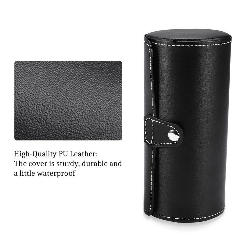 [Australia] - Brino Watch Roll, 3 Grids Cylinder Watch Roll Holder Wristwatch Display Case Jewelry Gift Storage Box Black 