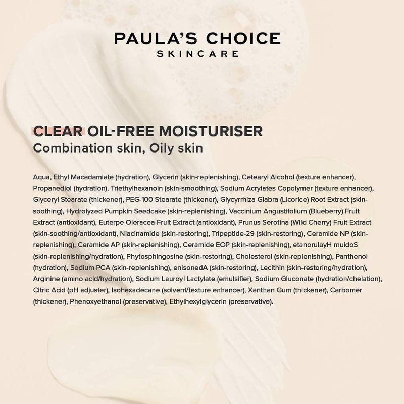 [Australia] - Paula's Choice Clear Oil Free Moisturiser - Fights Breakouts, Blackheads & Hydrates without Clogging Pores - with Niacinamide & Ceramides - Combination to Oily & Acne Prone Skin - 60 ml 