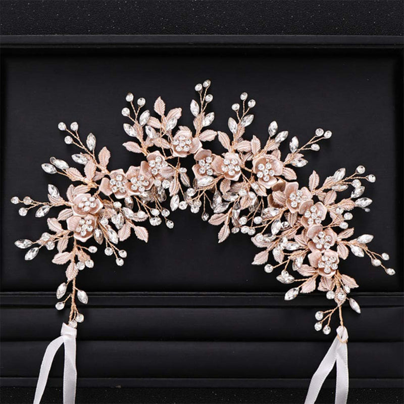 [Australia] - Anglacesmade Bridal Headband Leaves and Flower Hair Vine Crystal Tiara Crown for Wedding Hair Accessories for Women and Girls (Gold) Gold 