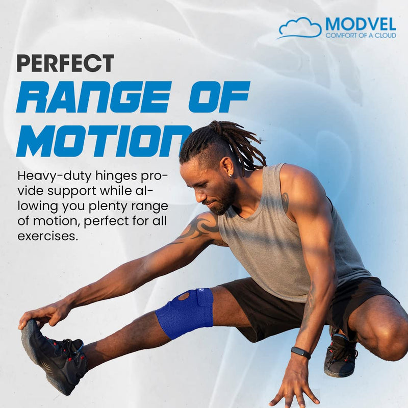 [Australia] - MODVEL Knee Brace with Side Stabilizers | FSA or HSA eligible | Patella Gel Pads Knee Support Braces for Knee Pain, Meniscus Tear,ACL,MCL,Arthritis, Joint Pain Relief,Injury Recovery-4 Sizes. Blue L/XL 