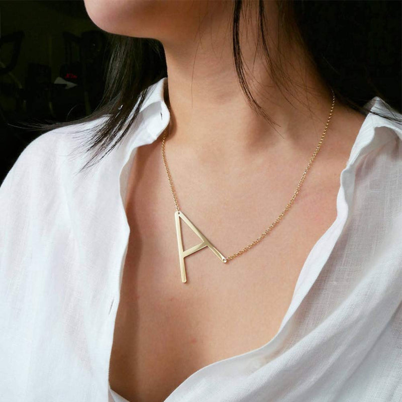 [Australia] - IEFWELL Large Sideways Initial Necklace for Women - Silver Gold Plated Stainless Steel Large Big Sideways Initial Letter Necklace Crooked Oversized Initial Necklace for Women Girls A-Gold 