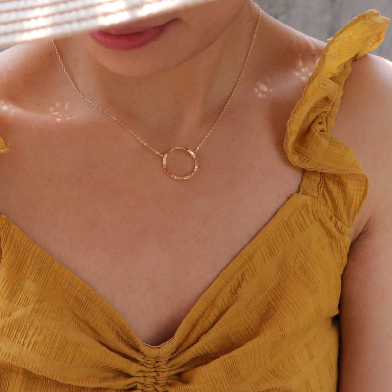 [Australia] - Fettero Women Moon Necklace Hammered Coin Full Karma Circle New Crescent Moon Phase Pendant Dainty Chain Minimalist Simple Boho Jewelry Mother's Gift Big New Moon 