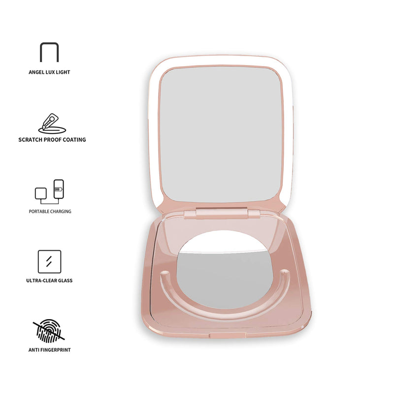 [Australia] - Mirrex Lighted Makeup Mirror - Portable 5x Magnification Vanity Mirror With LED Lights - Travel Light Up Beauty Mirrors For Make Up - Natural Light, Adjustable Brightness Cosmetic Magnifying Mirror Rose Gold 