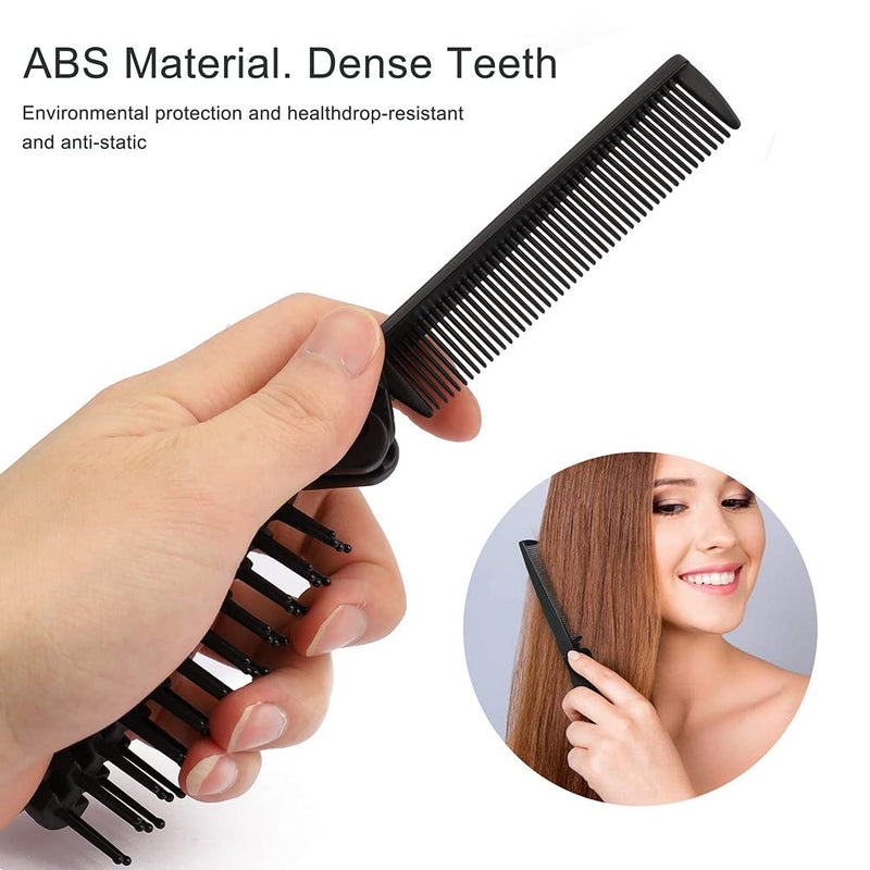 [Australia] - Folding Hair Brush and Comb, Plastic Portable Travel Hair Brush Pocket Hair Comb Double Headed Massage Hair Comb for Thick, Thin Hair (Black) 
