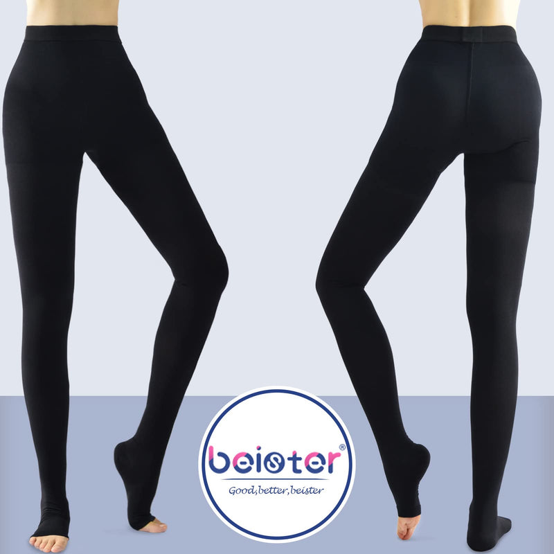 [Australia] - beister Medical Compression Tights for Women & Men, Class 2 Open Toe Thigh High Pantyhose, 20-30 mmHg Graduated Support for Varicose Veins, Edema Black XL 