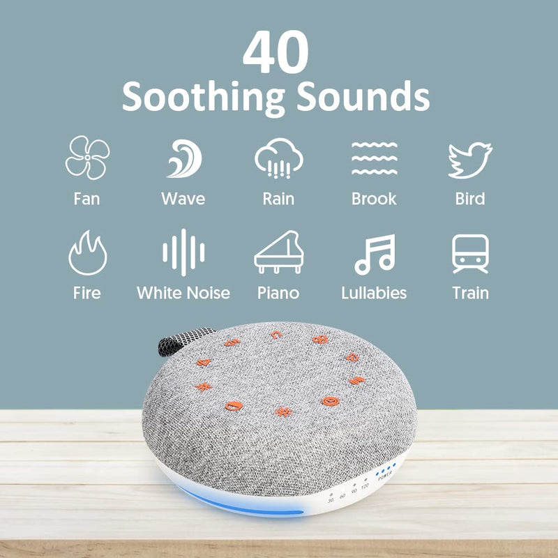 [Australia] - Heavtuen,White Noise Machine ,Portable Sound Machine with 40 Natural Soothing Sounds, USB Rechargeable ,20 Levels of Volume ,Sleep Sound Timer & Night Light for Baby Kids Adults 