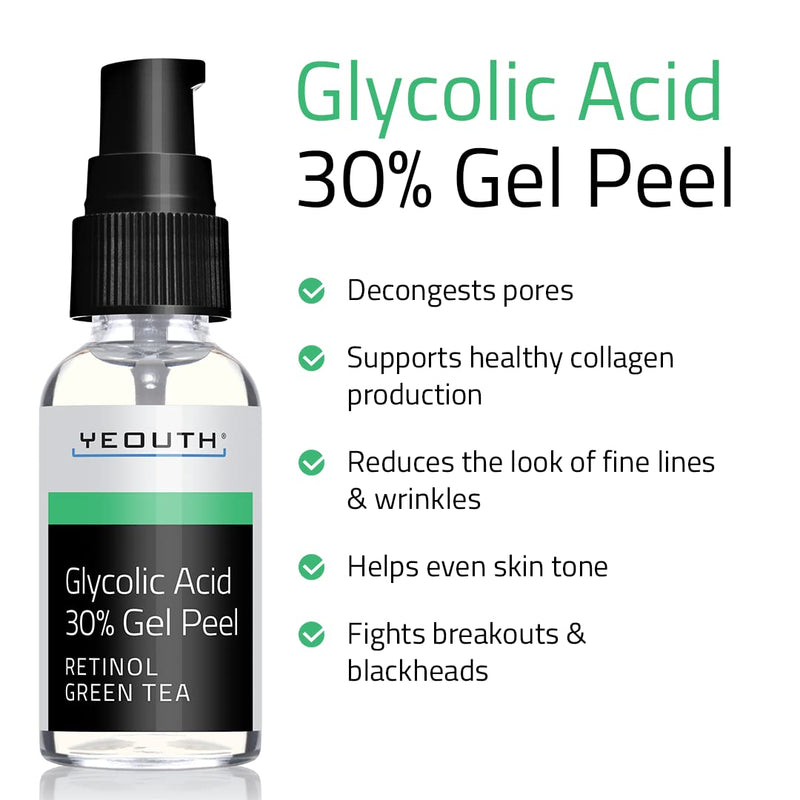 [Australia] - Glycolic Acid Peel 30% Professional Chemical Face Peel with Retinol, Green Tea Extract, Acne Scars, Collagen Boost, Wrinkles, Fine Lines, Sun - Age Spots, Anti Aging, Acne (1 Ounce) 28.3 g (Pack of 1) 