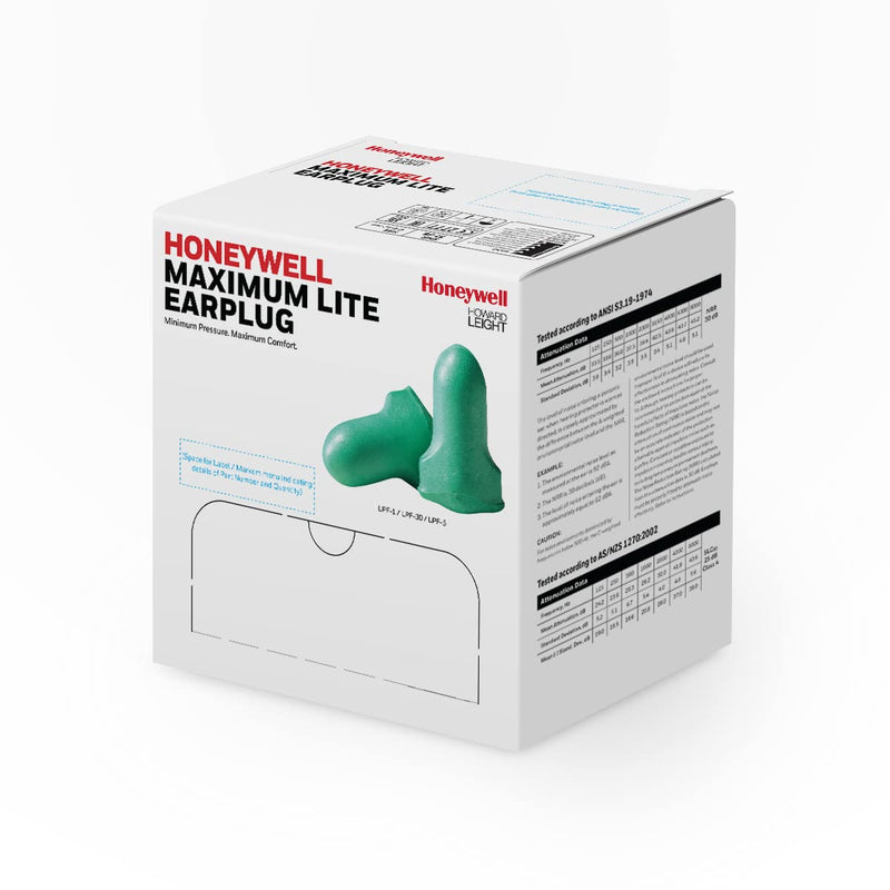 [Australia] - Howard Leight by Honeywell Max Lite Low Pressure Corded Disposable Foam Earplugs, 100 Pairs (LPF-30) , Green 