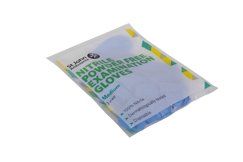[Australia] - St John Ambulance Nitrile Examination Gloves, Powder Free, Blue, Size M (Pack of 1 Pair of Gloves) Medium 