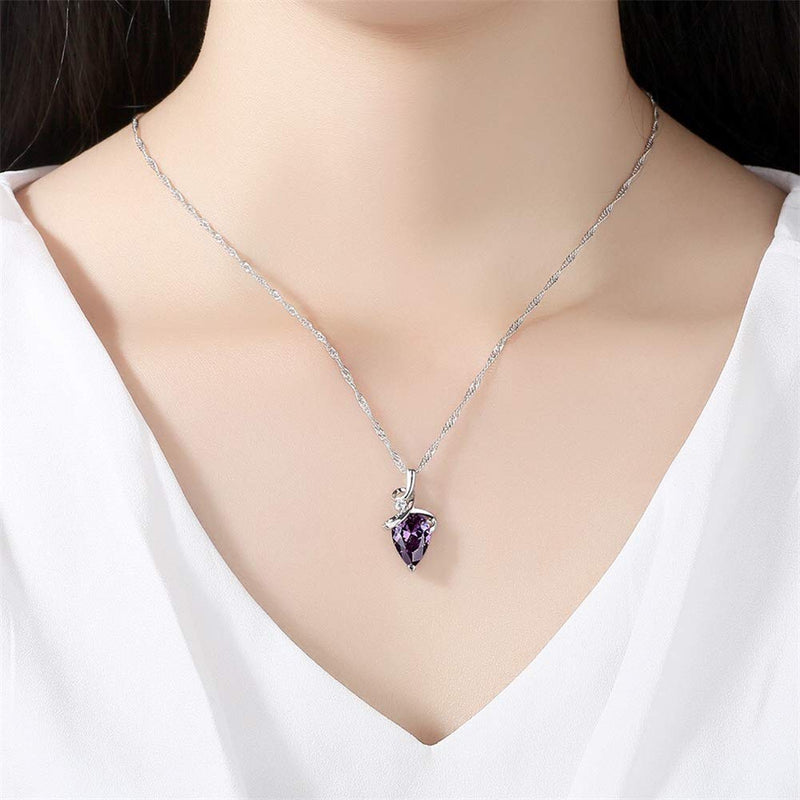 [Australia] - Elegant Heart Shaped Amethyst Pendant Necklace, AILUOR Luxury Fashion18K Rose Gold Love Heart Natural Purple Crystal Jewelry - Great Birthday Anniversary Mothers Day Wedding Gift Silver 