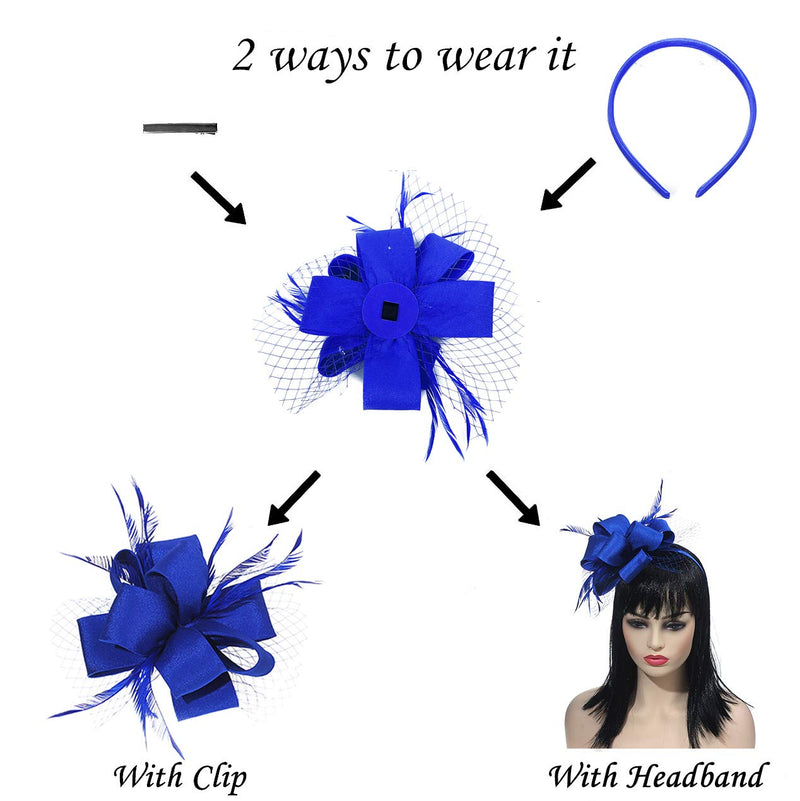 [Australia] - Myjoyday Fascinators for Women Derby Headband Wedding Tea Party Hats Hair Clip for Girls 005-blue-2 