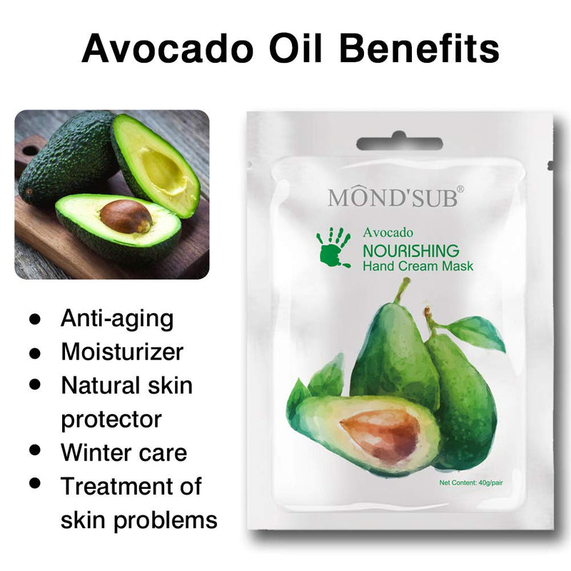 [Australia] - 5 Pairs MOND'SUB Avocado Moisturizing Hand Masks | Hydrating Gloves for Dry Hand and Dry Skin | Nourishing & Soothing & Whitening |Best Natural Skin Care Products Full With Natural Oil 