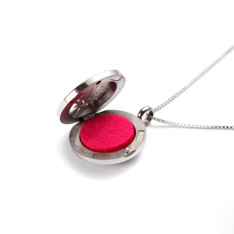 [Australia] - Tree of Life Pendant Aromatherapy Essential Oil Diffuser Stainless Steel Locket Pendant Necklace 5 Felt Pads 