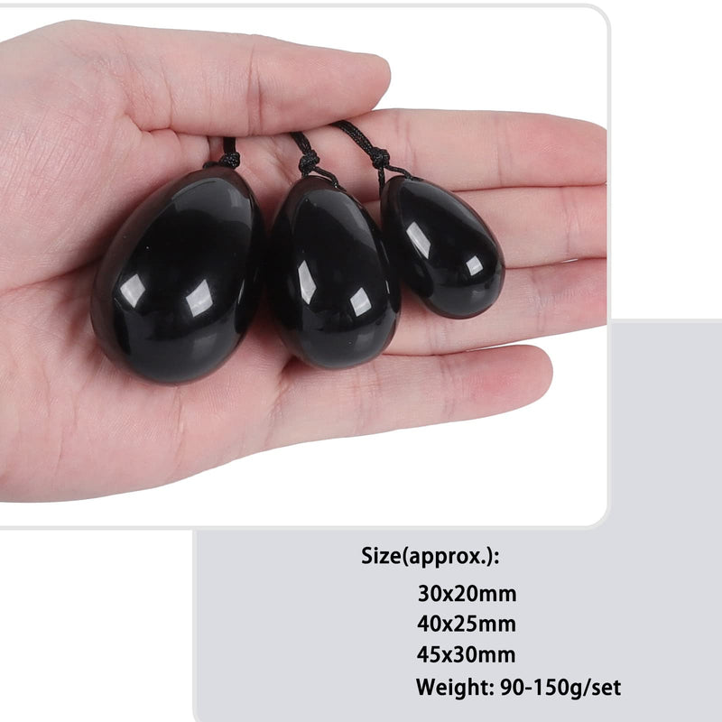 [Australia] - Nupuyai Obsidian Crystal Stone Yoni Eggs Set of 3, Drilled Massage Stone for Women Kegal Exercise Eggs Strengthen Pelvic Floor Muscles #3-black/Obsidian 