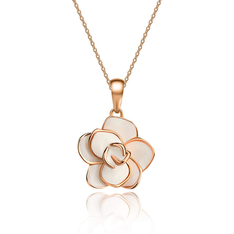 [Australia] - EVEVIC Rose Flower Necklace Earrings Set for Women 18K Gold Plated Hypoallergenic Jewelry Sets White 