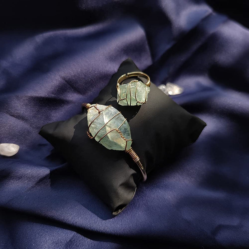[Australia] - Natural Mineral Bracelet Ring Chakra Meditation Worry Stone Birthstone Adjustable Metal Set Gift for Women Men 