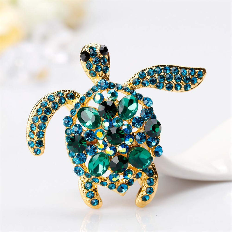 [Australia] - AILUOR Vintage Turtle Brooch Pins, Fashion Women's Rhinestone Crystal Big Tortoise Pin Brooches Jewelry Gifts Blue-A 