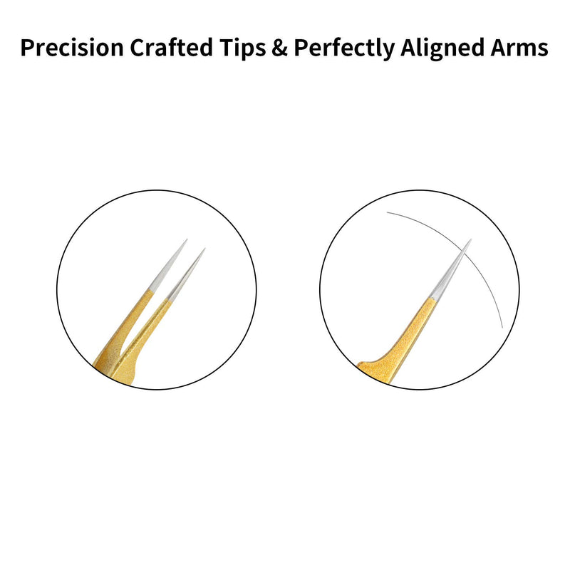 [Australia] - Tweezers for Eyelash Extension Hand Crafted Surgical Stainless Steel Metallic Gold Powder Coated (Oblique Tip) Oblique Tip 