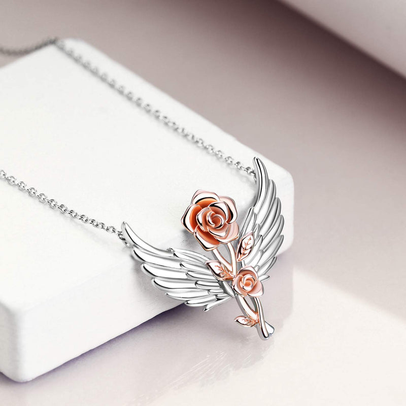 [Australia] - LUHE Sterling Silver Rose Necklace Angel Wing Necklace Jewelry Gift for Mom Daughter rose gold 