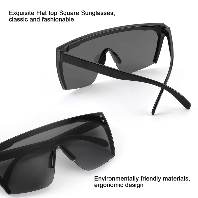 [Australia] - FEISEDY 2021 Flat Top Oversized Rimless Sunglasses for Women Men Shield Wrap Square UV400 B2761 Black 70 Millimeters 