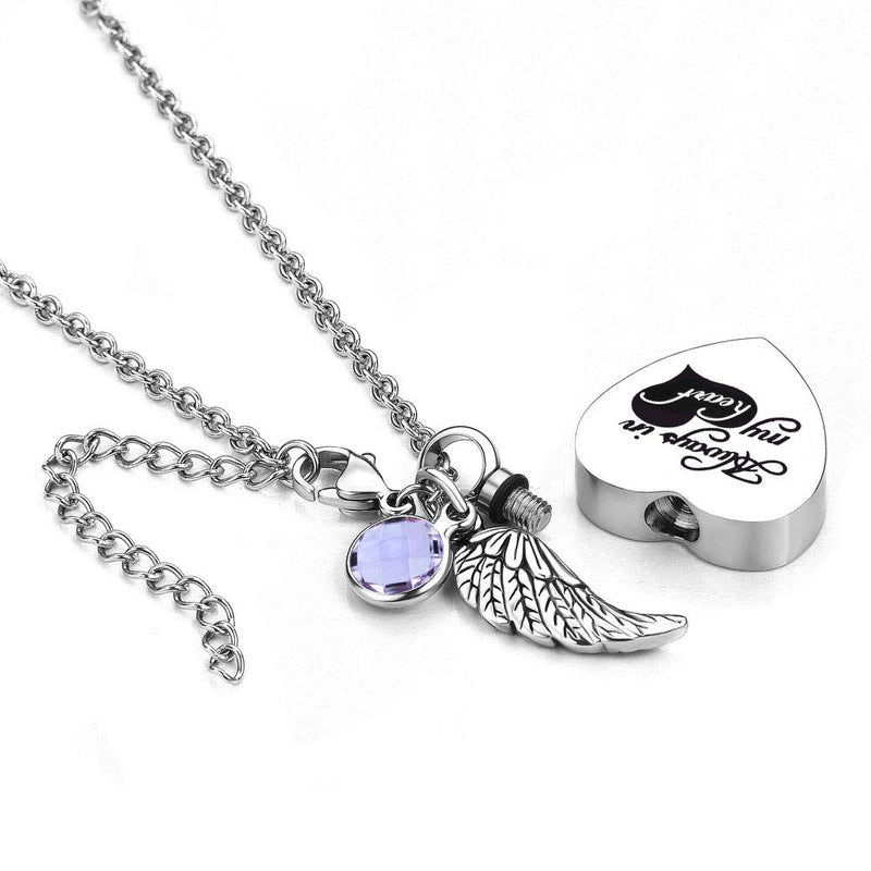 [Australia] - Infinite Memories - Always in My Heart - Angel Wing Love Heart Birthstones Crystal Urn Necklace for Ashes Keepsake Pendant June 