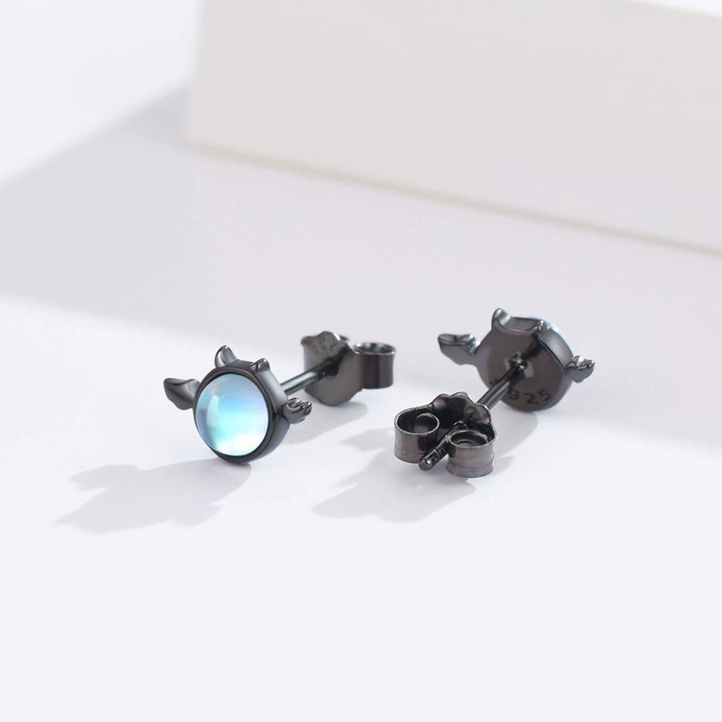 [Australia] - Devil Earrings Unisex 925 Sterling Silver Rainbow Moonstone Stud Earrings for Women/Girls Halloween Devil Black Earrings for Men/Boys 