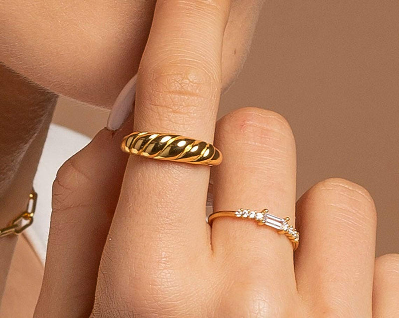 [Australia] - Gold Chunky Ring Set Silver Dome Ring Croissant Ring Star Ring Silver Rings for Women Set Trendy Rings for Teen Girls Chunky Gold Ring Set Gold Set 6 