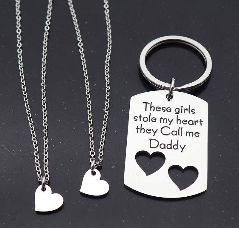 [Australia] - Eilygen Father Daughter Gifts Daddy Daughter Necklace Key Chain Set Hand Stamped Stainless Steel Dog Tag and Heart Charm These Girls Stole My Heart They Call Me Daddy 