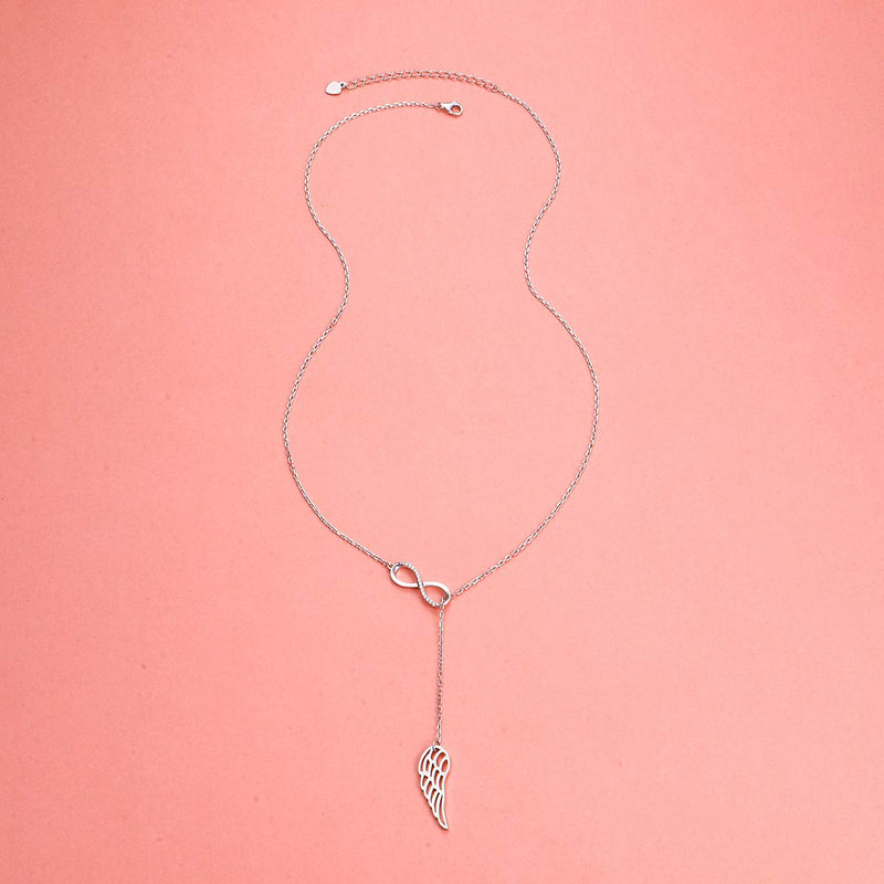 [Australia] - Angel Wing Necklaces 925 Sterling Silver Memorial Jewelry for Women Girls, Adjustable Silver Chain Birthday Christmas Commemorative Gifts Infinity Angel 