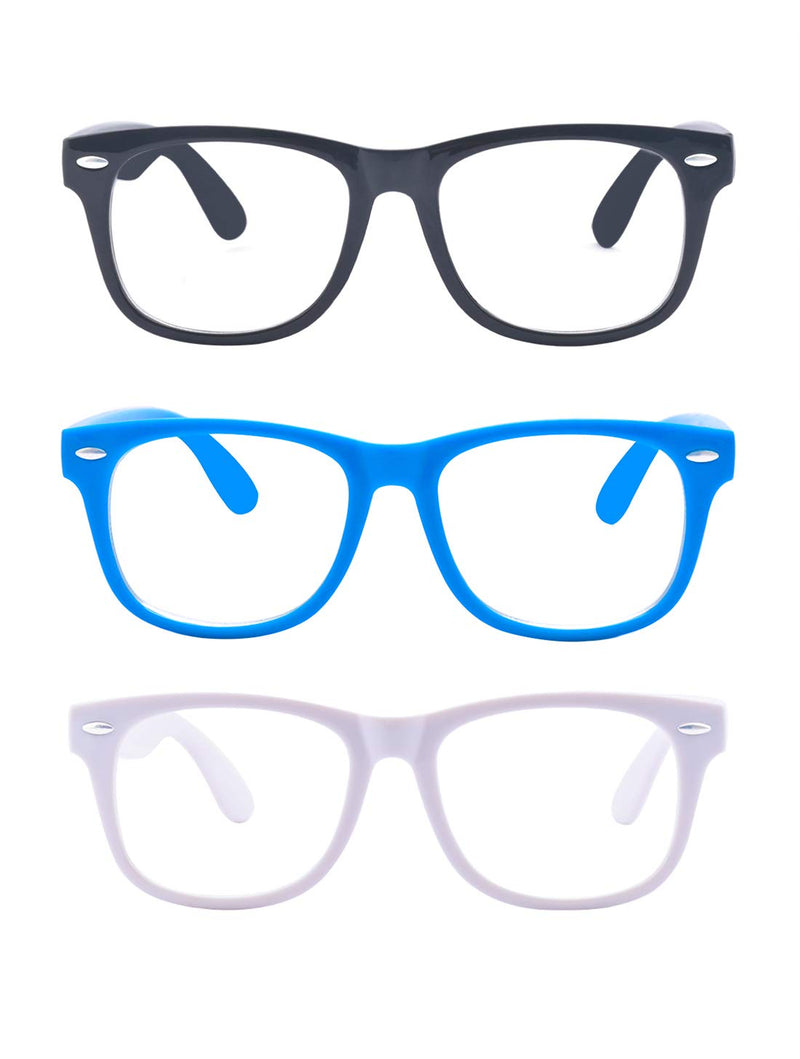 [Australia] - Outray 3 Pack Kids Blue Light Glasses Girls & Boys Age 3-10 Computer Gaming Eyeglasses Anti Eyestrain Black+blue+white 47 Millimeters 