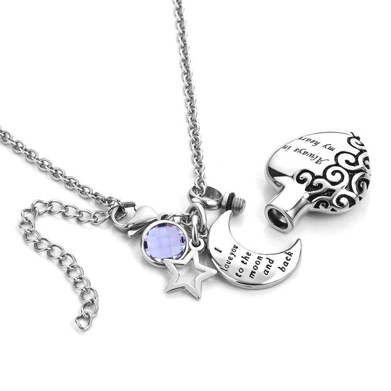 [Australia] - CLY Jewelry Engraved Heart Moon Star Crystal Birthstone Jewelry Cremation Urn Necklace June 