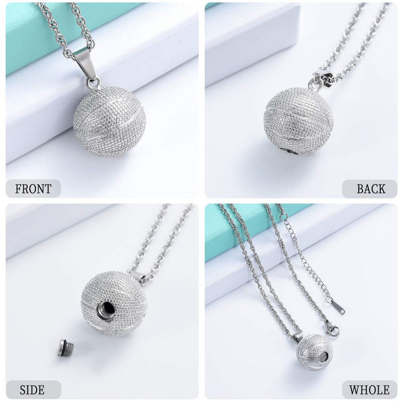 [Australia] - Basketball Cremation Jewelry Urn Necklaces for Ashes for Women Men,Cremation Urn Keepsake Memorial Pendant Jewelry for Human Pet 1-Silver 