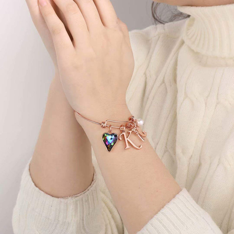 [Australia] - Memorjew Charm Bracelets for Women Girls, Crystal Heart Initial Charm Bracelets for Women Girls Jewelry Mothers Day Valentines Birthday Teen Girls Gifts, Flower Girl Bridesmaid Gifts for Wedding A - Rose Gold 