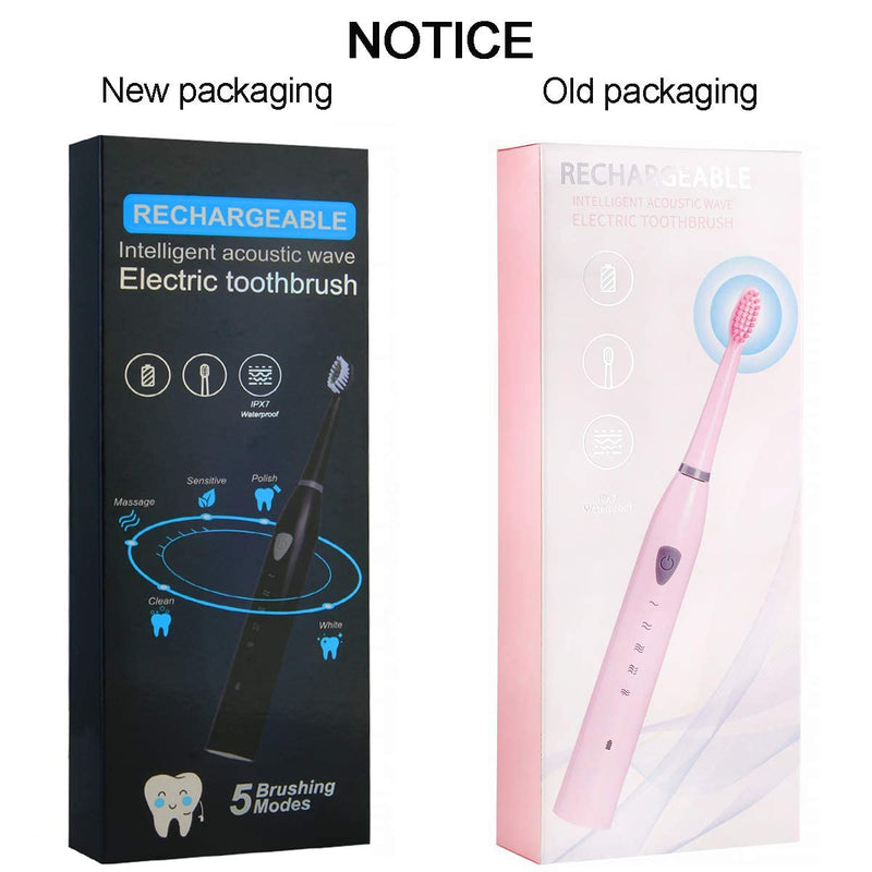 [Australia] - Rechargeable Electric Sonic Toothbrush for Adults Teens with 5 Modes 2 Mins Timer and 4 Duponts Toothbrush Heads, 4 Hours Charge Last 30 Days Black 