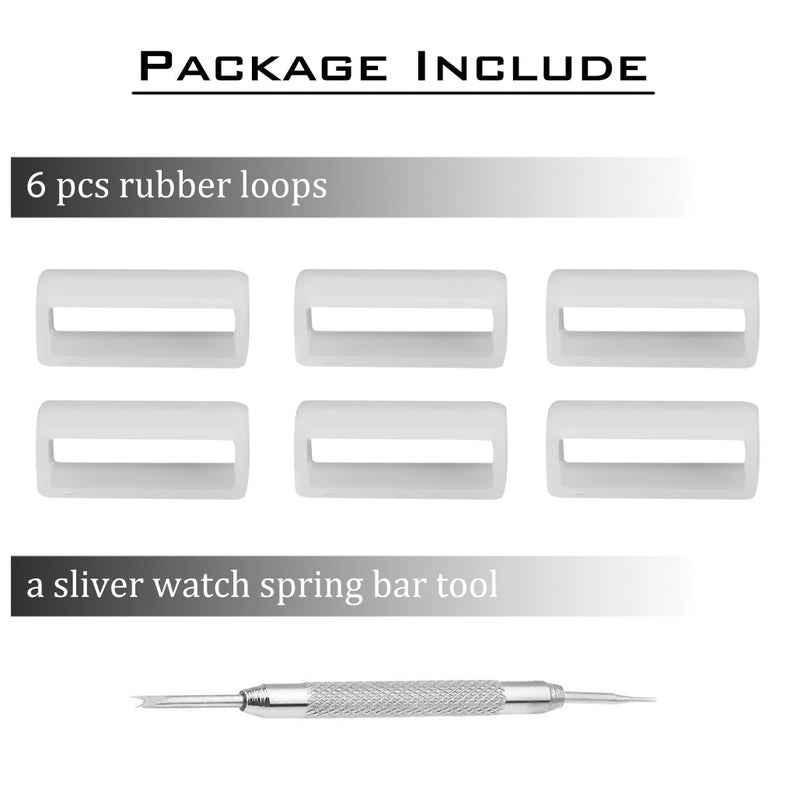 [Australia] - Adebena 6Pieces Rubber Watch Band Strap Loops 14mm/16mm/18mm/20mm/22mm/24mm/26mm Black Clear Replacement Resin Holder Retainer with Spring Bar Tools 