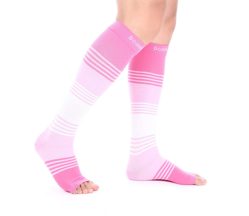 [Australia] - Doc Miller Premium Open Toe Compression Socks Dress Series 1 Pair 20-30mmHg, Toeless Compression Socks Women Open Toe Pinkpinkwhite Medium 