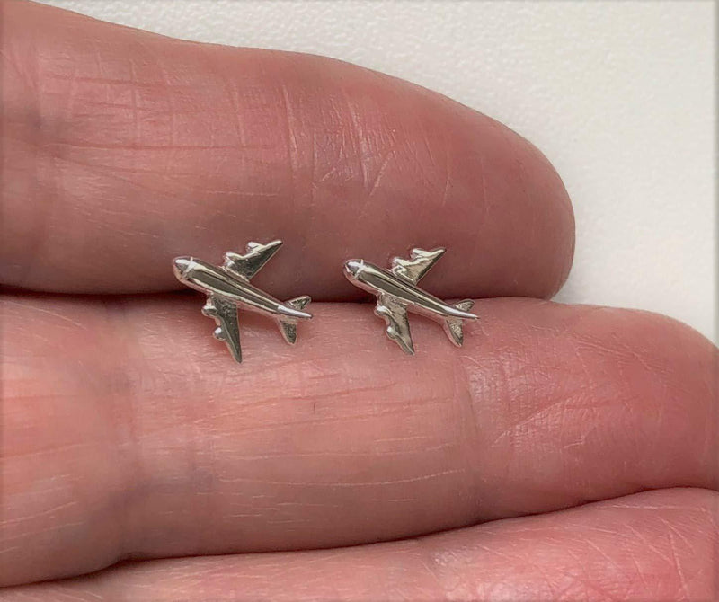 [Australia] - Sterling Silver Airplane Earrings - Plane Jet 747 