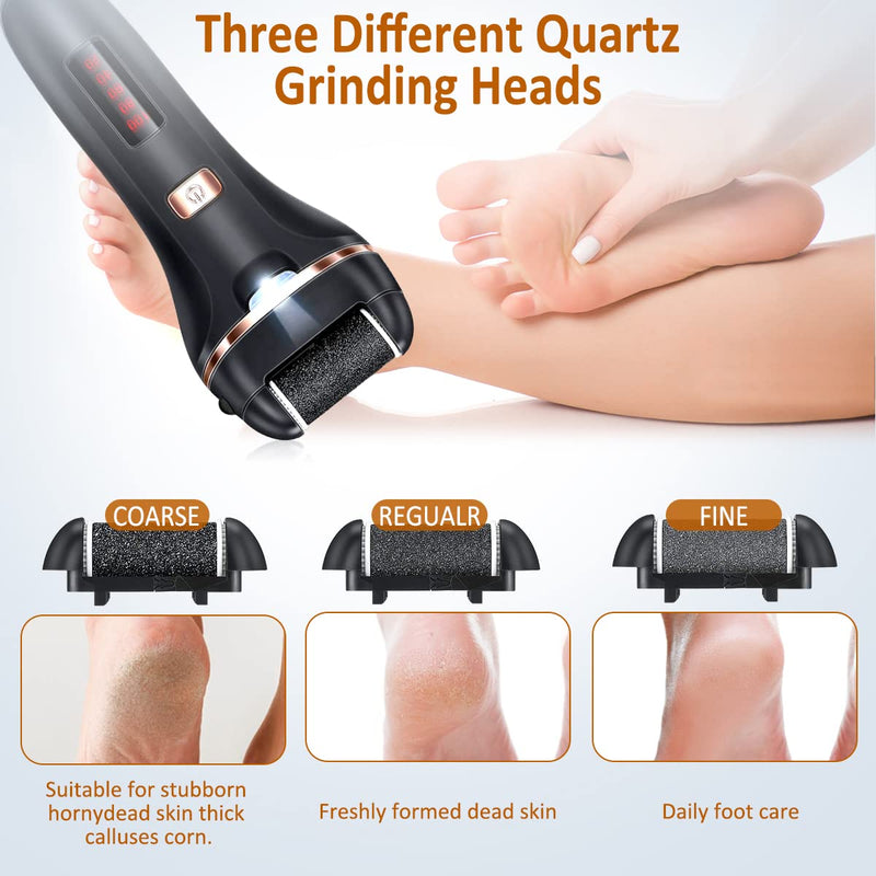 [Australia] - Electric Callus Remover for Feet,Rechargeable Foot File Hard Skin Remover,Waterproof 14 in1 Professional Pedicure Kit for Cracked Heels Calluses&Dead Skin,with 3 Roller Heads 2 Speed, Battery Display Black&Black 