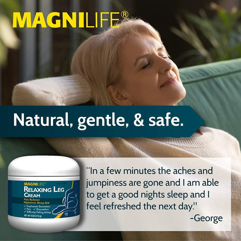 [Australia] - MagniLife Relaxing Leg Cream, Deep Penetrating Topical for Pain and Restless Leg Syndrome Relief, Naturally Soothe Cramping, Discomfort, and Tossing with Lavender and Magnesium - 4oz 