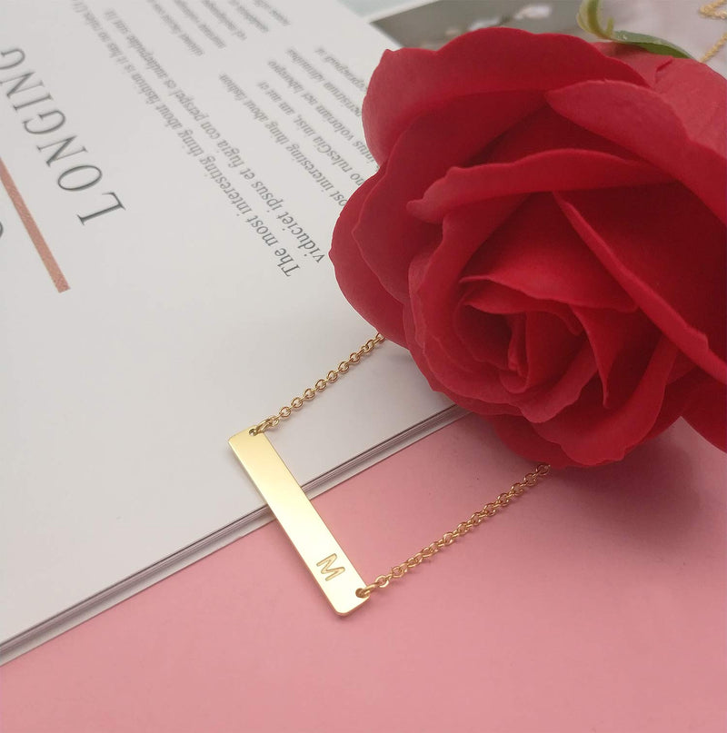 [Australia] - MOMOL Bar Pendant Initial Necklace, 18K Gold Plated Stainless Steel Bar Necklace Dainty Delicate Initial Necklace Simple Personalized Name Letter Necklace for Women Girls M 