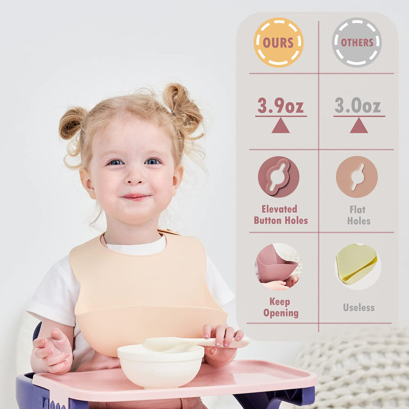 [Australia] - Justbeen Silicone Baby Bibs BPA Free Waterproof Soft Durable Adjustable Easy wipe clean with Food Catcher for Babies Toddlers Cream/Gray 