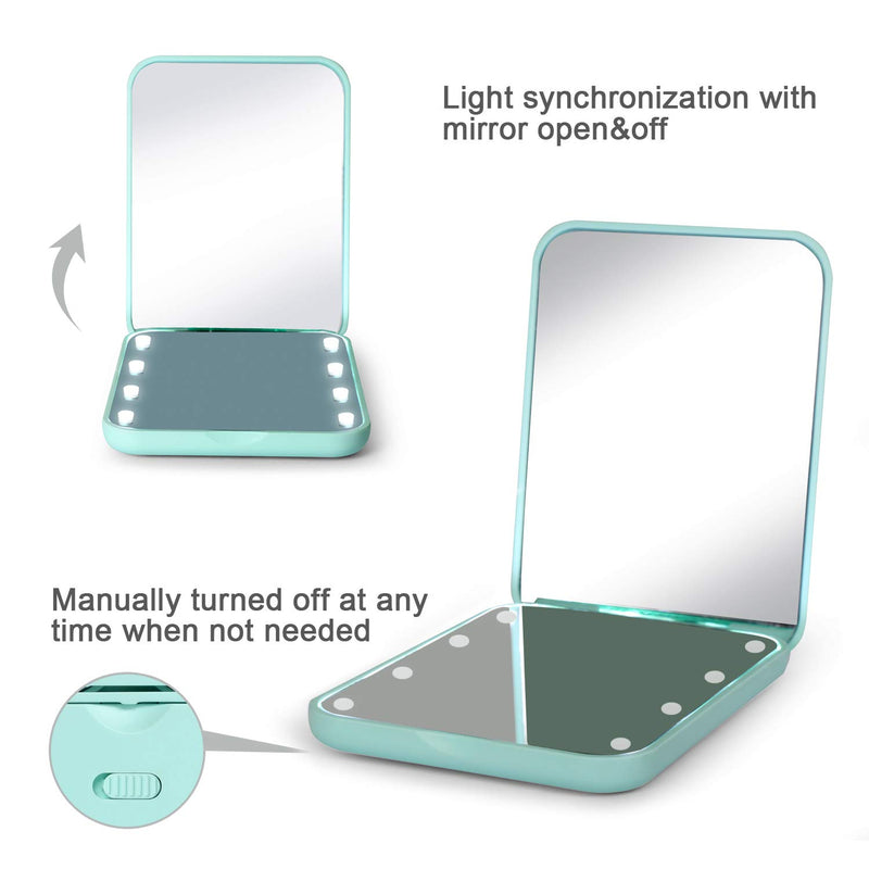 [Australia] - wobsion Compact Mirror, Magnifying Mirror with Light, 1x/3x Handheld 2-Sided Magnetic Switch Fold Mirror,Small Travel Makeup Mirror,Pocket Mirror for Handbag,Purse,Gifts for Girls(Cyan) … Cyan 