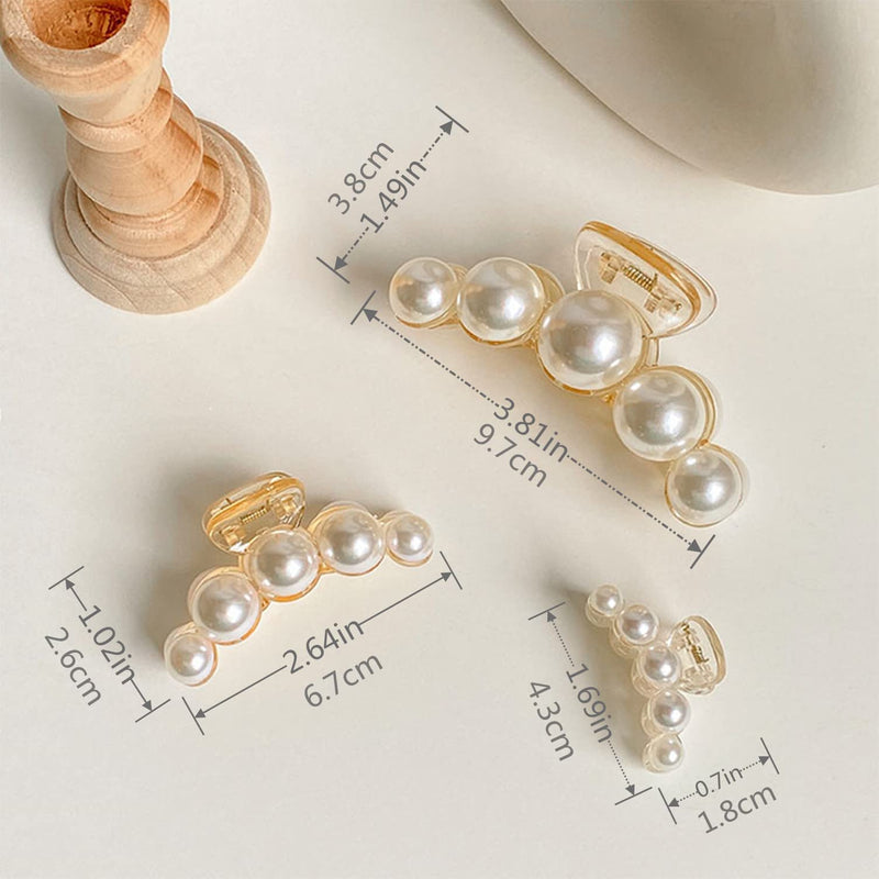 [Australia] - Pearl Hair Claw Clips for Women, Large Pearl Hair Grip, Big Hair Clips for Thick/Fine Hair, Pearl Hair Slide Hairdressing Clips Long Hair Accessories for Women/Girl(3 pcs,3 Size) 
